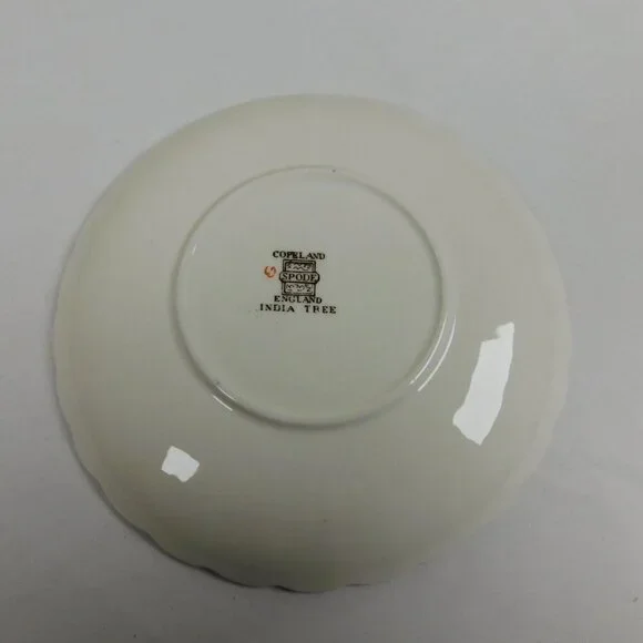 Lot of 2 Spode Indian Tree Tea Cup Saucer Set Scalloped Orange Old Backstamp Vtg - Picture 3 of 12